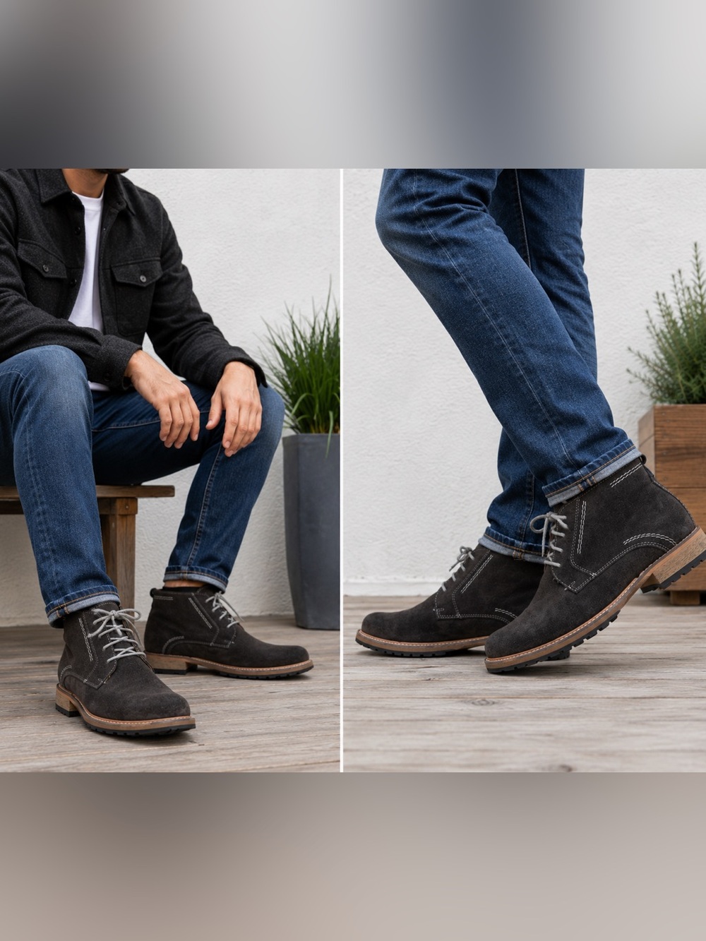 Men's Dark Gray Suede Lace-Up Chukka Boots